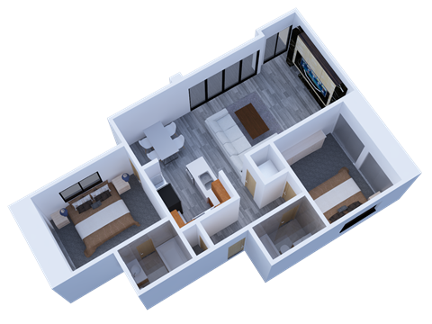 Floor plan for 2 beds, 2 baths, 1080 sqft